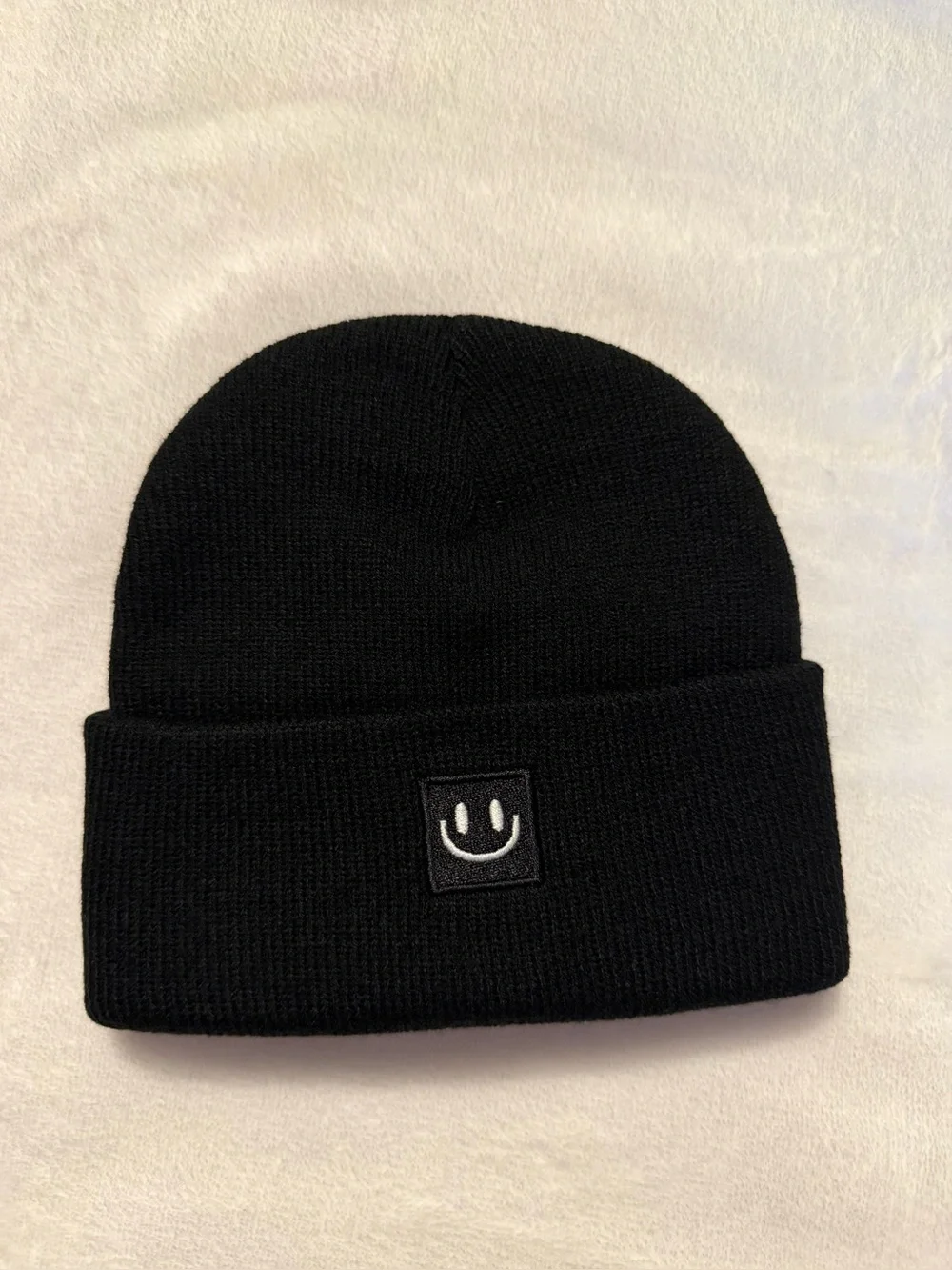 FHJAX 3 Pack Kids Knit Beanies with Smiley Patch Black, Gray and Camel